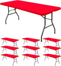 10 Pack Stretch Fabric Table Top Cap Cover, fits 8' Tables, Spandex Table Covers Washable Elastic Rectangle Tablecloth Protector for Indoor Outdoor Party Picnic Wedding, Red, 30" W x 96" L