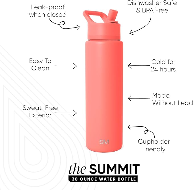 Simple Modern Water Bottle with Straw Lid | Vacuum Insulated Stainless Steel Metal Thermos | Reusable Leak Proof BPA-Free Flask for Sports Gym | Summit Collection | 30oz, Honolulu