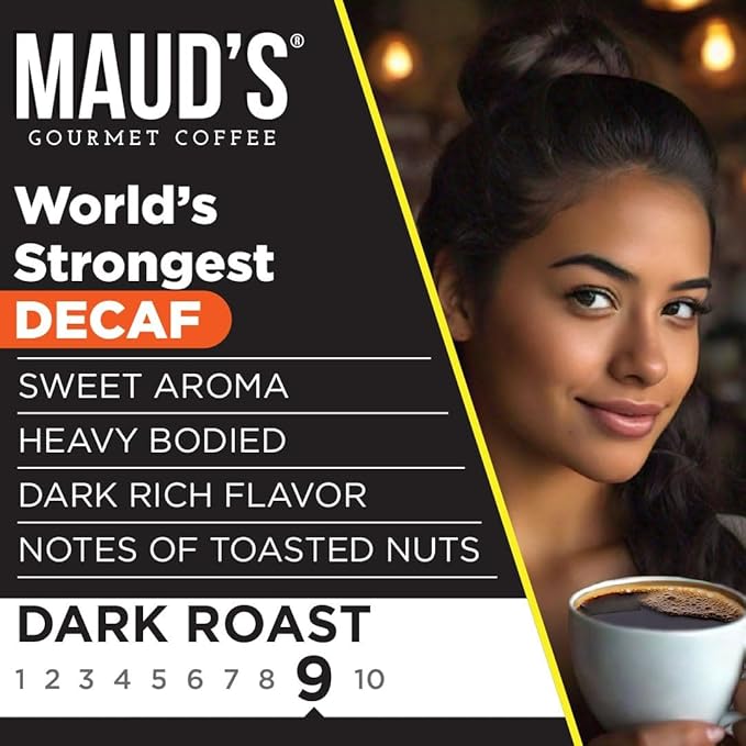 Maud's World's Strongest Decaf Coffee Pods, 50ct, Decaffeinated Dark Roast Coffee in Recyclable Single Serve Pods – 100% Arabica Coffee, Compatible with Keurig K Cups Maker