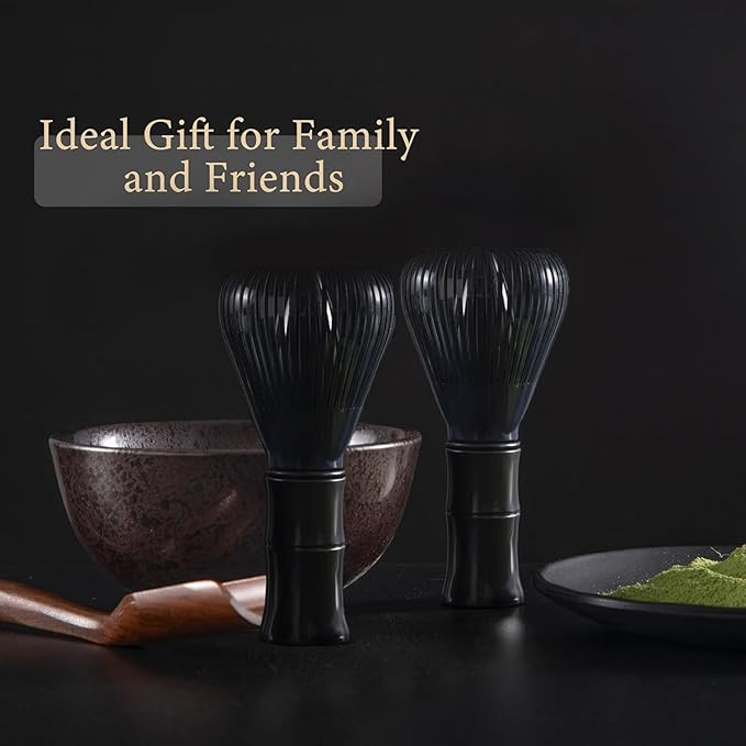 Resin Matcha Whisk Traditional Japanese Chasen Matcha Tea Whisk Gifts for Tea Lovers Reusable Plastic Matcha Whisk for Authentic Tea Preparation (Black+Black)