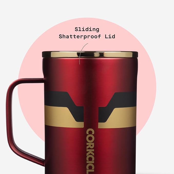 Corkcicle Classic Coffee Mug - Triple Insulated Stainless Steel for Travel - Shatter-Proof Lid - Keeps Drink Hot Over 3 Hours - Holiday Mug Gift - Great for Gifting Warmth - 16 oz - Iron Man