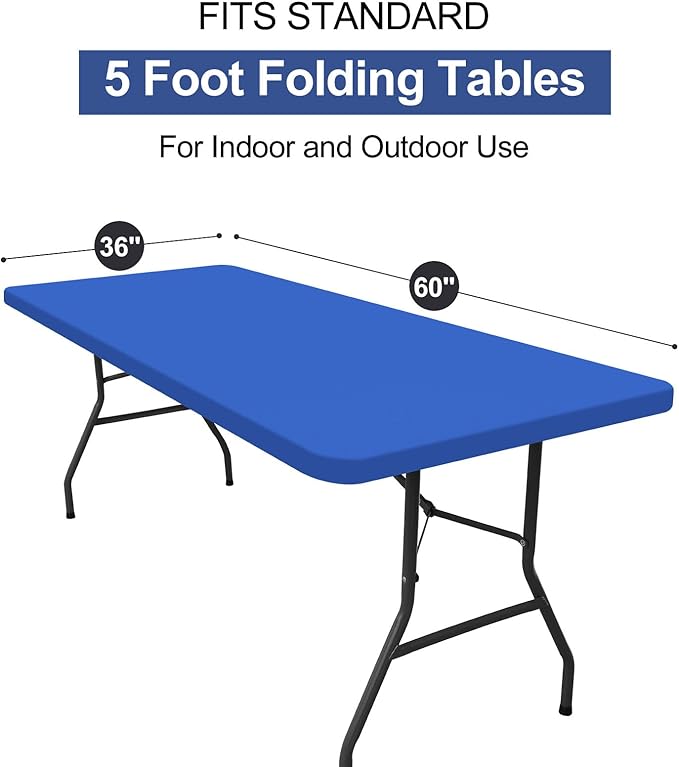 homing Rectangle Table Cloth Cover, Waterproof Polyester Elastic Fitted Tablecloth, Fits for 5 Foot Folding Tables, Washable Table Protector for Picnic, Camping, Outdoor (Blue, 36" x 60")