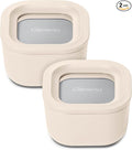 Caraway 2pc Glass Food Storage Set - 1.75 Cup Food Containers (2) - Non-Toxic Ceramic-Coated Glass - Air Release Technology - Compact & Stackable Design - Cream