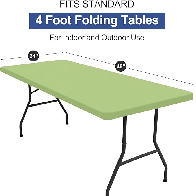 homing Rectangle Table Cloth Cover, Waterproof Polyester Elastic Fitted Tablecloth, Fits for 4 Foot Folding Tables, Washable Table Protector for Picnic, Camping, Outdoor (Sage Green, 24" x 48")