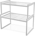Set of 2 Kitchen Cabinet Organizer Shelf Stackable Sturdy Metal Counter Countertop Pantry Storage Rack