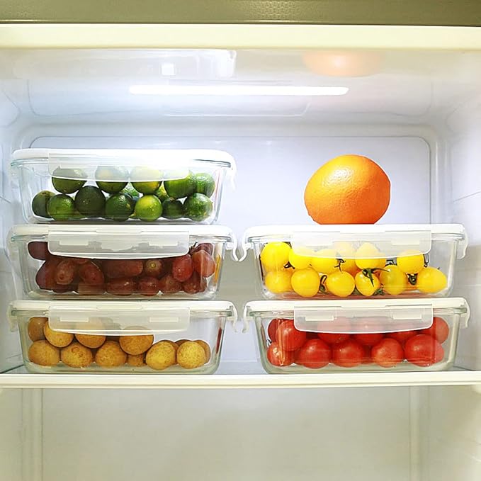 DAS TRUST 5 Pack 36oz Glass Food Storage Containers Meal Prep Containers Reusable Fridge Organizers Lunch Container for Adults Food Storage Containers with Lids Airtight Pizza Storage Salad Container