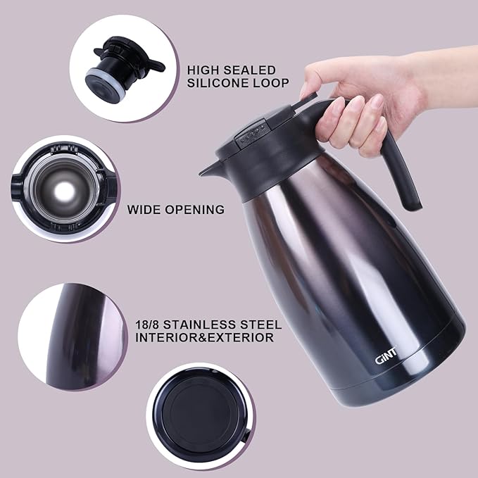 GiNT 2.2L / 74Oz Thermal Coffee Carafe, Insulated Stainless Steel Coffee Carafes for Keeping Hot/Double Walled Vacuum Thermal Carafe (Purple)