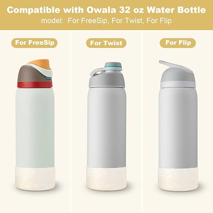 2 PCS Glitter Silicone Boot for Owala Water Bottle, Anti-Slip Protective Sleeve for FreeSip/Twist/Flip Stainless Steel Water Bottles Accessories