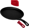 Cuisinel Cast Iron Round Griddle - 10.5" Crepe Maker Pan + Silicone Handle Cover - Pre-Seasoned Comal for Tortillas Flat Skillet - Dosa Tawa Roti Grill - Use: Oven, Stove, BBQ, Fire, Smoker, Induction