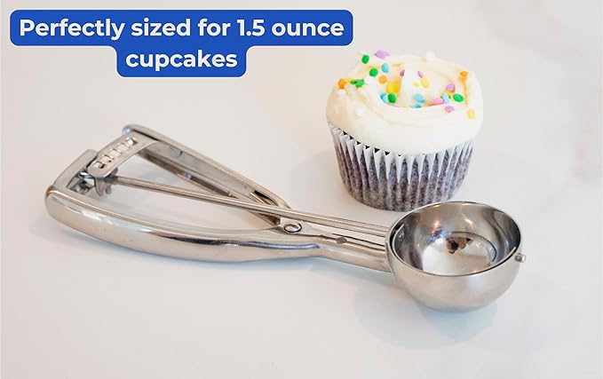Jenaluca Large Scoop - Ice Cream, Cookie Dough & Cupcake Scooper - 3 tablespoon 1.5 ounce disher #24 stainless steel icecream, batter & baking scoop