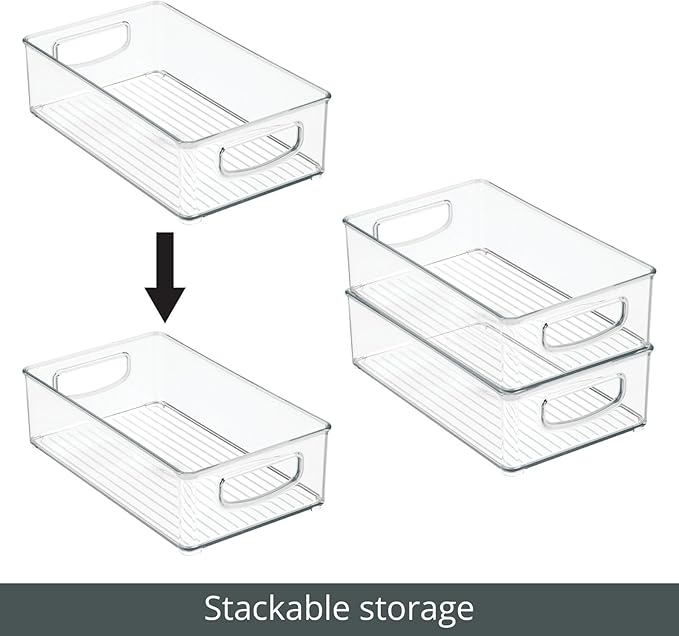 mDesign Small Plastic Kitchen Storage Container Bin with Handles - Organization in Pantry, Refrigerator or Freezer - Food Organizer for Fruit, Yogurt, Squeeze Pouches, 2 Pack, Clear