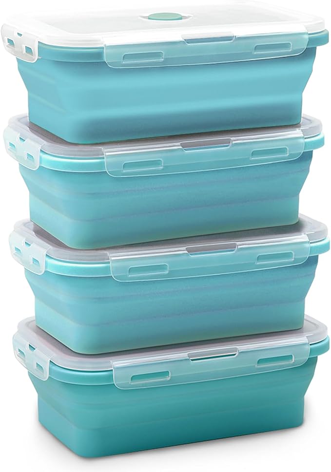 Alimat PluS 40.5oz Silicone Food Storage Containers with Lids, 4 Pack Set 1200ml Collapsible Meal Prep Lunch Containers, Microwave, Freezer and Dishwasher Safe