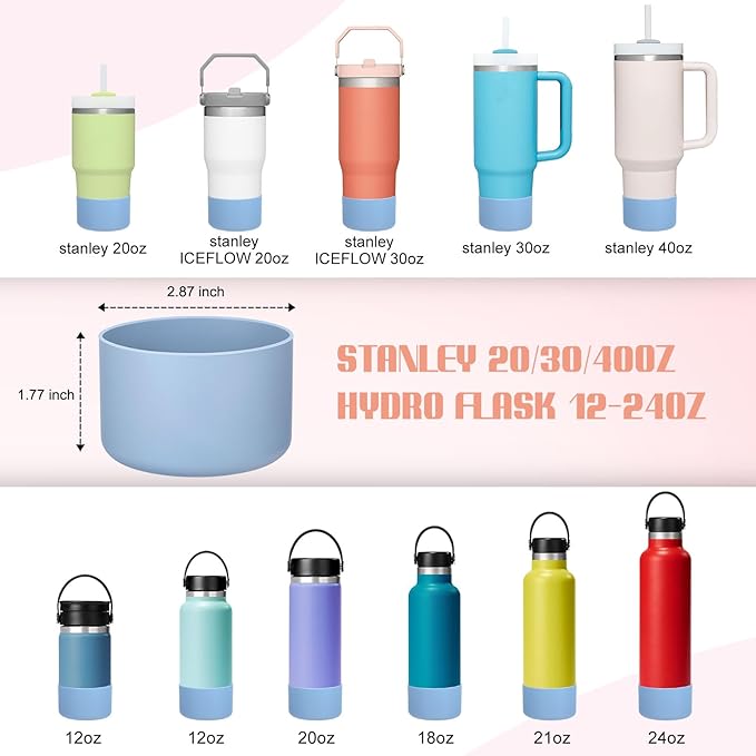 Silicone Boot for Hydro Flask 12-40 OZ Water Bottle, Boot for Stanley Cup 40 30 OZ, Bottom Boots for Hydroflask Sports Water Bottles, Silicone Bottom Cover Sleeve