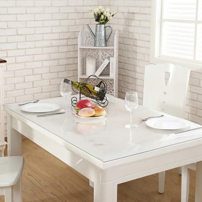 NECAUX Custom 60 x 103 Inch Clear Table Cover Protector, 1.5mm Thick Wood Grain Transparent Table Pad Non-Slip Tablecloth Plastic Protective Pad for Dining Room Table Conference Table Meeting Table