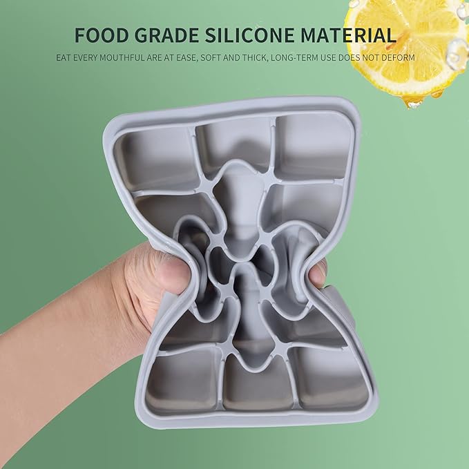 Ice Cube Trays Set of 2, Easy Release 15 Flexible Silicone Ice Cube Molds with Removable Lid Reusable Freezer Ice Trays Stackable for Whiskey, Baby Food, BPA Free (BLUE+GRAY)