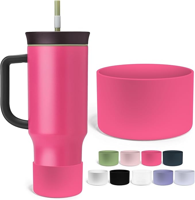 Jmoe USA Silicone Sleeve for Owala 40oz Tumbler | Fits Handle Tumbler Only | Anti-Slip Boot | Protects Against Dents & Scratches | Protector for Bottom of Cup | BPA Free (Watermelon Breeze)