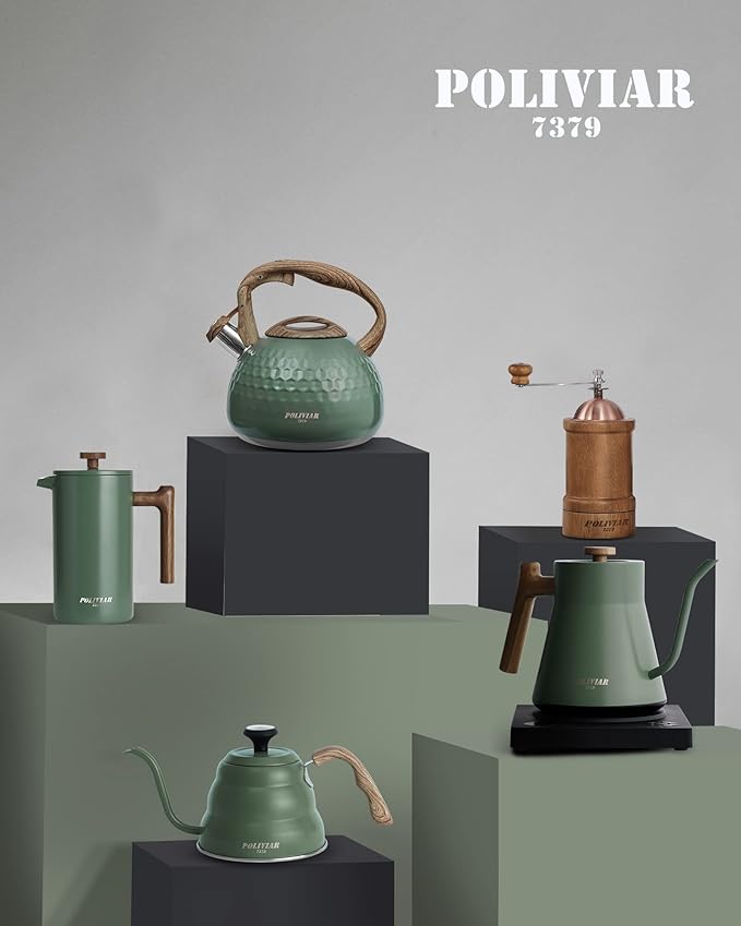 POLIVIAR Tea Kettle, 2.7 Quart Stovetop Tea Kettle, Audible Whistling Teapot, Food Grade Stainless Steel for Anti-Rust, Anti Hot Handle, Suitable for All Heat Sources (JX2020-RH30-2)