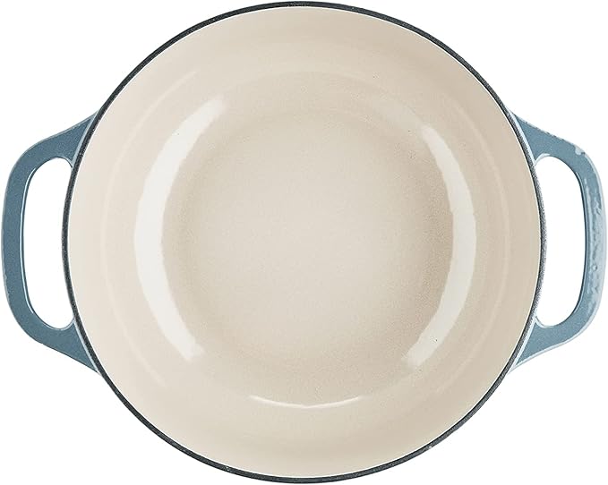 Lodge 3 Quart Enameled Cast Iron Dutch Oven with Lid – Dual Handles – Oven Safe up to 500° F or on Stovetop - Use to Marinate, Cook, Bake, Refrigerate and Serve – Storm Blue