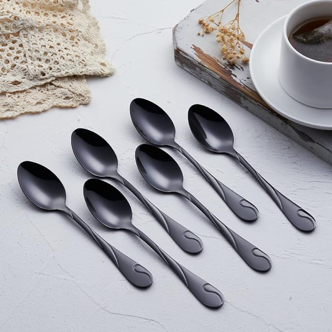 Black Silverware Set for 6, 30-Piece Stainless Steel Flatware Set, Shiny Black Metal Cutlery Set, Include Fork, Knife and Spoon Set, Dishwasher Safe