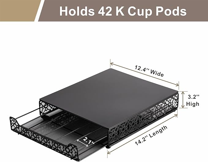 Flagship K Cup Drawer Holder for Keurig Pods K Cup Storage Organizer Drawer Save Space Countertop Kitchen (42 Pods)