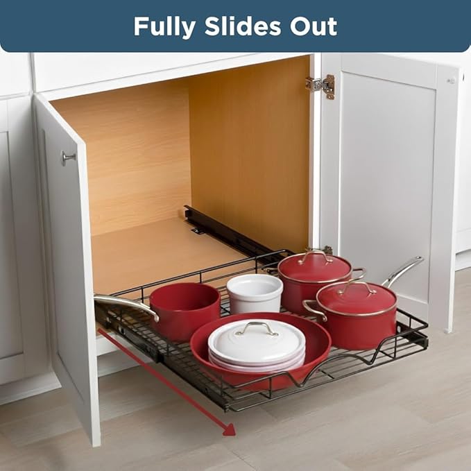 HOLDN’ STORAGE Pull Out Cabinet Organizer, Heavy Duty Caddy w/Lifetime Limited Warranty -22”W x 21”D - Requires At Least 23-1/4” Cabinet Opening, Steel Metal Cabinet Drawers Slide Out, Black