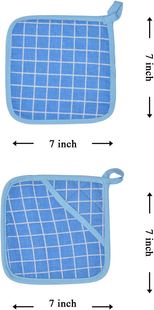 Oven Mitts and Potholders BBQ Gloves-Oven Mitts and Pot Holders with Recycled Infill Silicone Non-Slip Cooking Gloves for Cooking Baking Grilling (4-Piece Set,Blue)