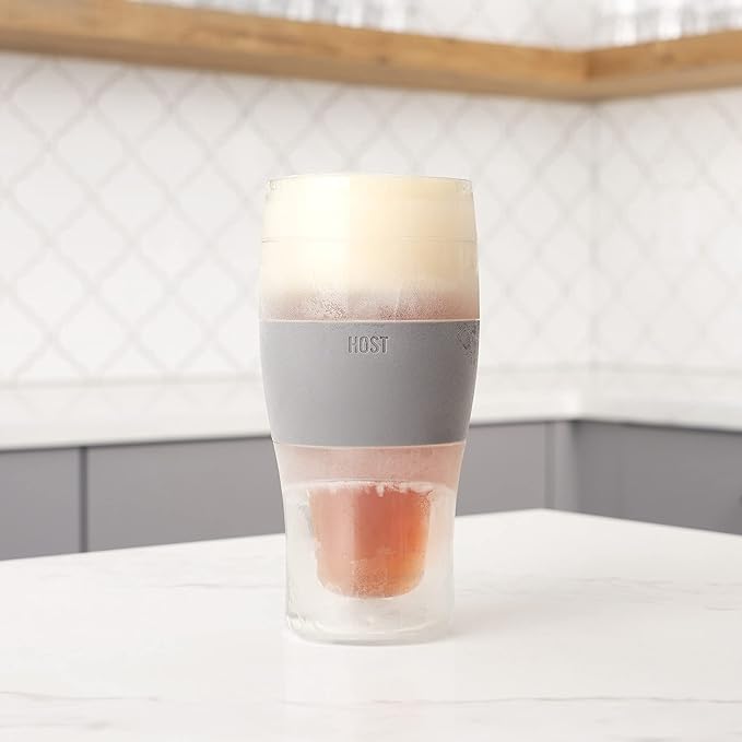 Host Freeze Beer Glasses, Frozen Beer Mugs, Freezable Pint Glass Set, Insulated Beer Glass to Keep Your Drinks Cold, Double Walled Insulated, 16oz, Grey