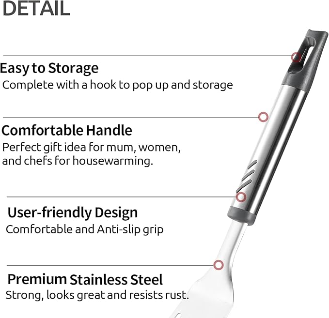 Fish Spatula, Stainless Steel Fish Turner Slotted Metal Spatula for Kitchen Use, Flipper Spatulas for Cast Iron Skillet, Egg, Meat, Cooking and Frying, Dishwasher Safe, Comfortable Handle
