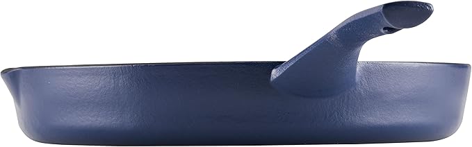 Ayesha Curry Kitchenware Enameled Cast Iron Skillet/Frying Pan with Helper Handle and Pour Spouts, 12 Inch - Anchor Blue