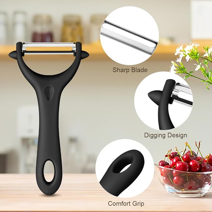 AUAUY 2-Piece Y-Shaped Swivel Vegetable Peeler, Non-Slip Ergonomic Handle, Stainless Steel Blade, Veggie Peeler for Kitchen (Black+Green)
