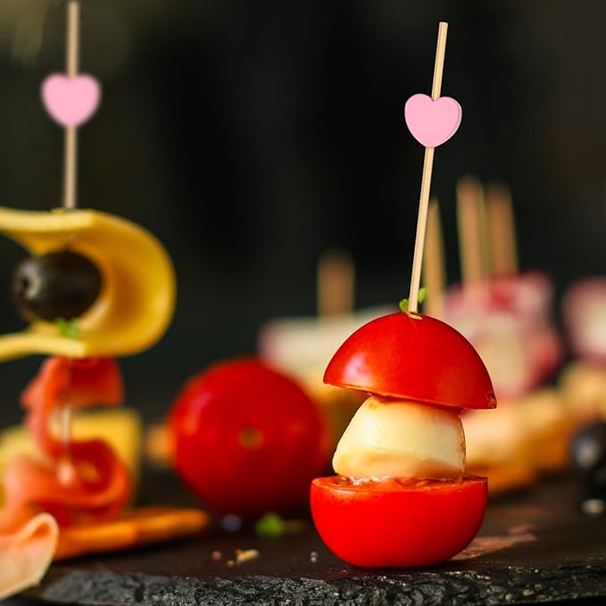500 Pieces Pink Heart Toothpicks 4.7 Inch Fancy Bamboo Cocktail Picks for Frozen Appetizers Long Fruit Charcuterie Drink Sticks Wedding Party Valentines Day Decoration Party Supplies
