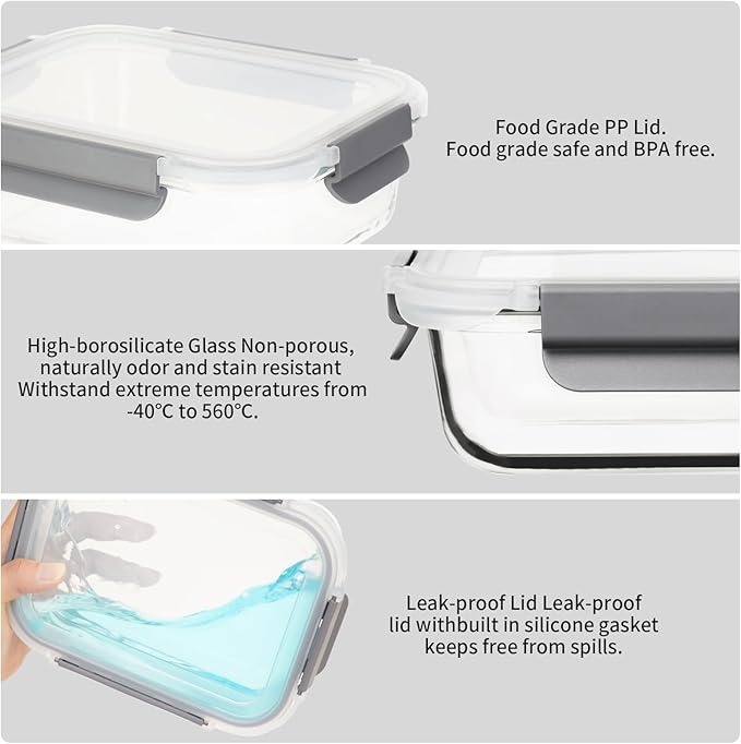 10 Pack Glass Meal Prep Containers with Lids - Airtight, Leak-proof, Bpa-free, Microwave, Oven, Freezer & Dishwasher Safe
