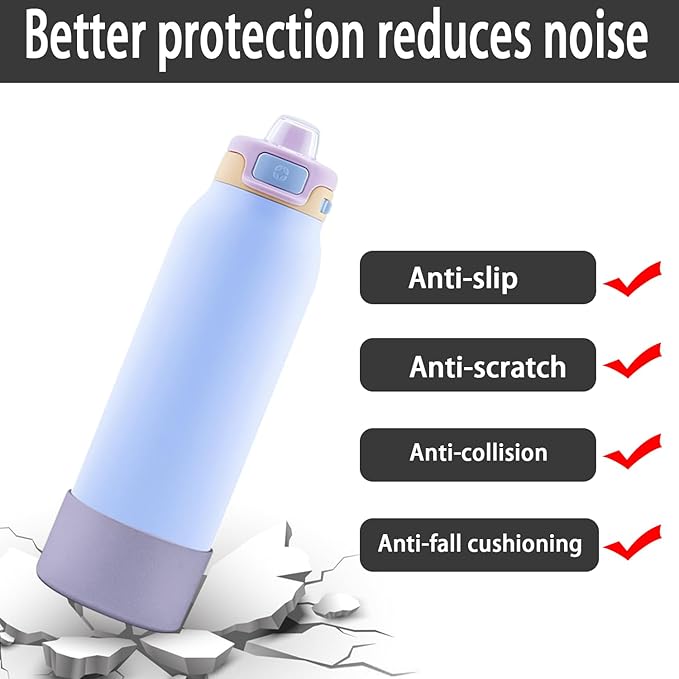 2 PCS Silicone Bottom for Ello Pop 32 OZ Water Bottle, Water Boot for Ello Pop,Avoid Scratches and Noise(Purple, 22oz)