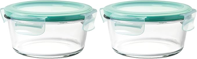 OXO Glass Food Storage Container, 4 Cup, Round | Smart Seal | Leakproof | Airtight | Pack of 2