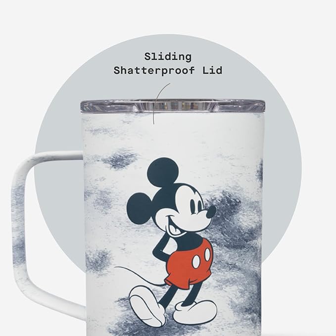 Corkcicle Classic Coffee Mug - Triple Insulated Stainless Steel for Travel - Shatter-Proof Lid - Keeps Drink Hot Over 3 Hours - Holiday Mug Gift - Great for Gifting Warmth - 16 oz - Mickey Tie Dye