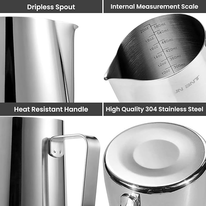 Milk Pitcher, Dailyart Stainless Steel Milk Frothing Pitcher with Thermometer for Coffee, Cappuccino,Espresso,Latte Art(600ml/20oz)