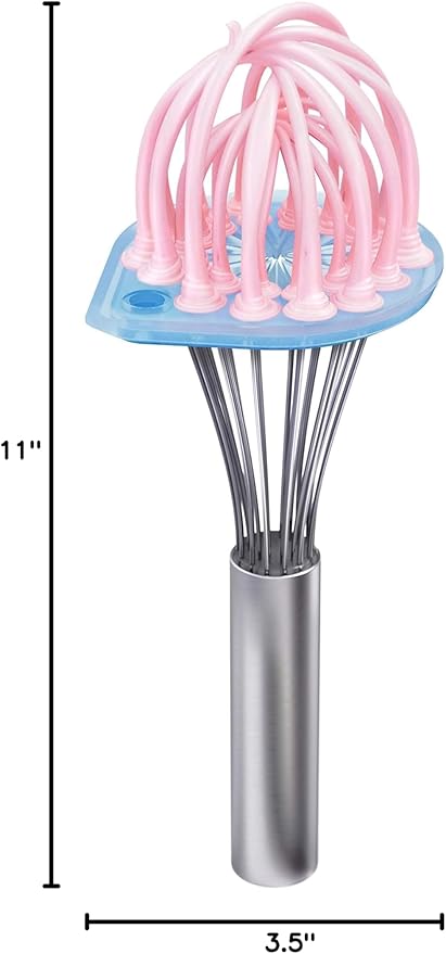 Whisk Wiper - Wipe a Whisk Easily - Multipurpose Kitchen Tool, Made In USA - Includes 11" Stainless-Steel Whisk - Cool Baking Gadget, A Great Gift For Men and Women (Color: Glass Blue)