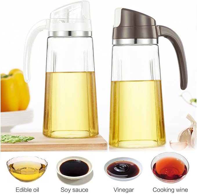 Marbrasse Oil Dispenser for Kitchen,20 OZ /600ml Leakproof Glass Oil Bottle with Auto Flip Cap,Olive Oil Container for Kitchen Cooking (White)