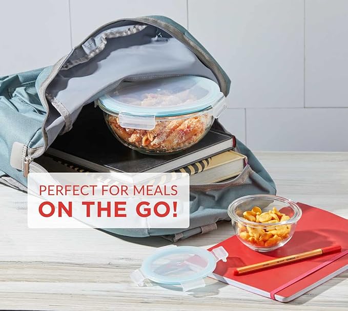 EatNeat 5‑Piece Glass Food Storage Bowl Set with Locking Lids – Airtight, Nesting, Stackable Bowls – Oven, Microwave Safe – Great Gift for Meal Prep, Salads, Leftovers, Baking & Cooking