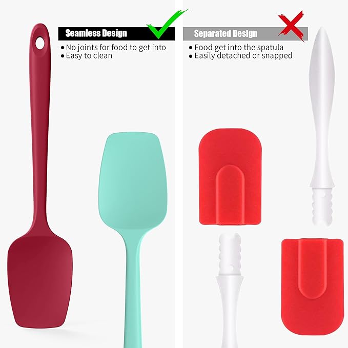 Heat Resistant Silicone Spoon Spatulas, Doosu 600°F High Temp Flexible Cooking Spoons Kitchen Spoonula Scratch-Proof for Mixing Stirring Scraping Serving Non-Stick Cookware (Set of 3, Multi-3)