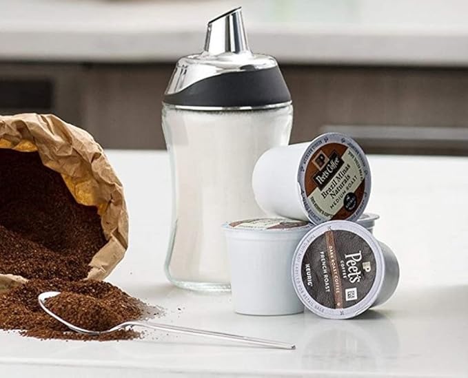 J&M Design 2-Pack Sugar Dispenser & Shaker For Coffee, Cereal, Tea & Baking with Pour Spout and Lid for Easy Spoon Measuring Pouring - 7.5oz Glass Jar Container - Coffee Bar Accessories & Essentials