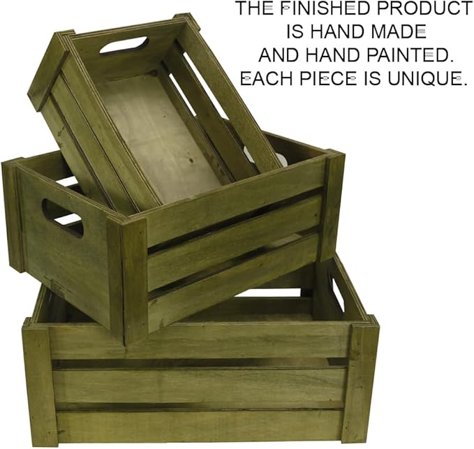 Admired By Nature Wooden Crates Storage Container, Stain Grey Set of 3, Farmhouse Style Decorative Baskets for Home Decor, Rustic Decor, Nesting Stackable Organizers, Distressed Wood Crates