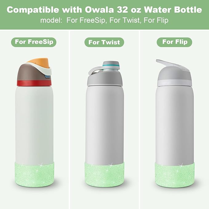 2 PCS Glitter Silicone Boot for Owala Water Bottle, Anti-Slip Protective Sleeve for FreeSip/Twist/Flip Stainless Steel Water Bottles Accessories