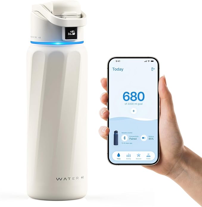 BOOST Smart Water Bottle with Reminder & Tracker, Double Wall Vacuum Insulated Bottles Stainless Steel, 32oz BPA-Free Wide Mouth for Gym, Office, School, Ideal Gift for Christmas, Halloween, New Year