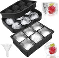 LessMo Ice Cube Trays Ice Ball Maker with Lids 2 Pack, Silicone Sphere Round Ice Mold & Large Square Ice Cube Molds Reusable & BPA Free for Freezer, Whiskey, Chilled Drinks, Black