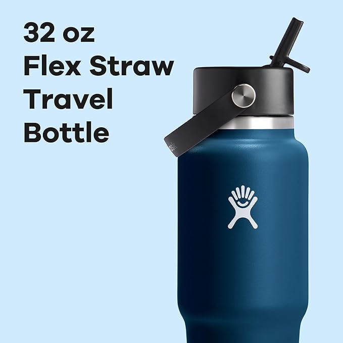 Hydro Flask Travel Water Bottle - Insulated Stainless Steel - Wide Straw Lid, Non Spill, Leakproof in 32 Oz Indigo Blue