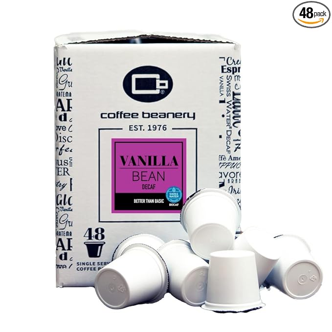 Vanilla Bean Decaf Coffee Pods by Coffee Beanery | 48ct Bulk Medium Roast Arbica Coffee