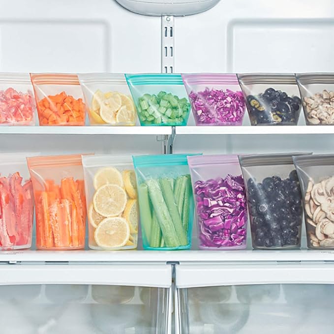 Zip Top Reusable Food Storage Bags | Short Cup [Frost] | Silicone Meal Prep Container | Microwave, Dishwasher and Freezer Safe | Made in the USA