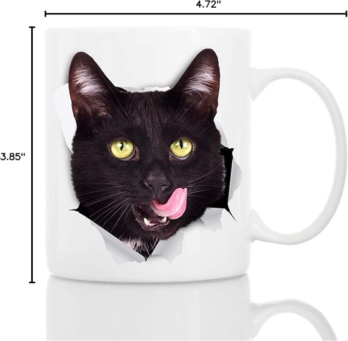 Thirsty Black Cat Coffee Mug - Ceramic Funny Coffee Mug - Perfect Cat Lover Gift - Cute Novelty Coffee Mug Present - Great Birthday or Christmas Surprise for Friend or Coworker, Men and Women (11oz)