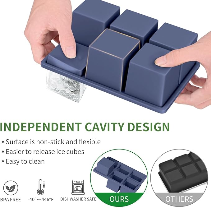 Large Ice Cube Tray for Whiskey: FDDBI Silicone Ice Cube Trays with Lid - 2Pack Big Square Old Fashioned Ice Cube Maker for Cocktail - 2inch Huge Cubed Ice Trays for Whisky